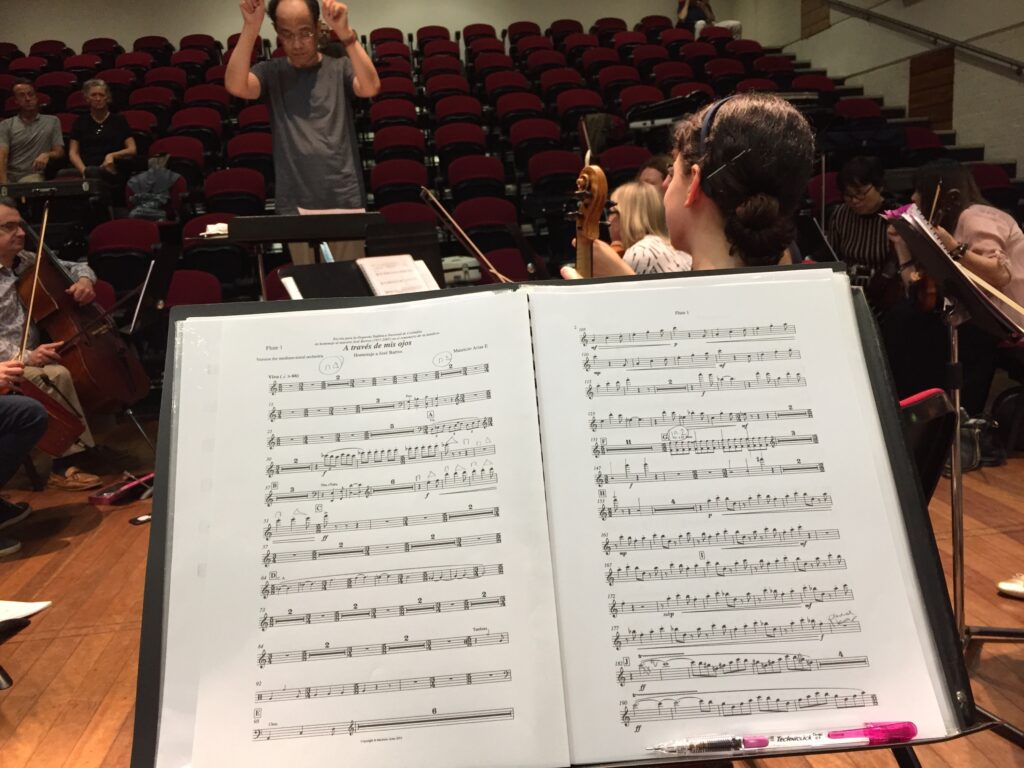 Sheet music in front of conductor